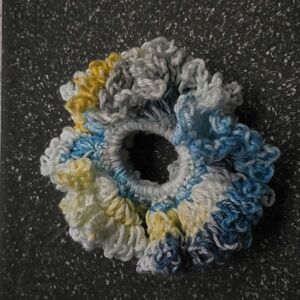 Large ruffle crochet hair scrunchie.